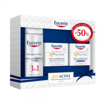 Eucerin Pack Q10 Active Pele Seca e Sensvel Dia + Noite + Soluo Limpeza Micelar 3 em 1