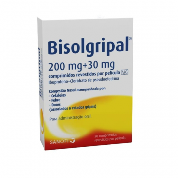 Bisolgripal MG, 200 mg + 30 mg Blister 20 Unidade(s) Comp revest pelic