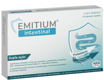 Emitium intestinal Dupla ao Cpsulas de libertao prolongada de probiticos 20 Unidade(s) + Cpsulas de vitaminas, minerais e alcachofra 20 Unidade(s)