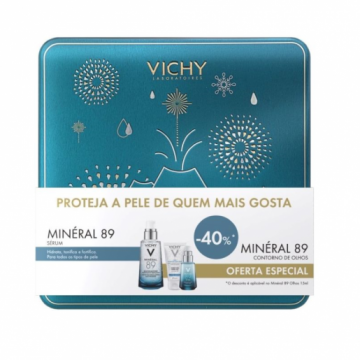 Vichy Minral 89 Concentrado fortificante rosto 50 ml + Gel hidroalcolico 50 ml + Minral 89 Eyes Srum contorno de olhos 15 ml com Desconto 40% na 3 Emabalagem