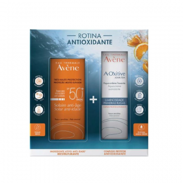 Avne Rotina Antioxidante Solar Creme anti-idade pele sensvel SPF50+ 50 ml + A-Oxitive Dia Aqua-creme luminosidade primeiras rugas 30 ml