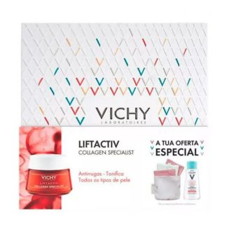 Vichy Xmas 21 Liftactiv Collagen Specialist Creme 50 ml com Oferta de Puret Thermale gua micelar pele sensvel 100 ml + Discos desmaquilhantes